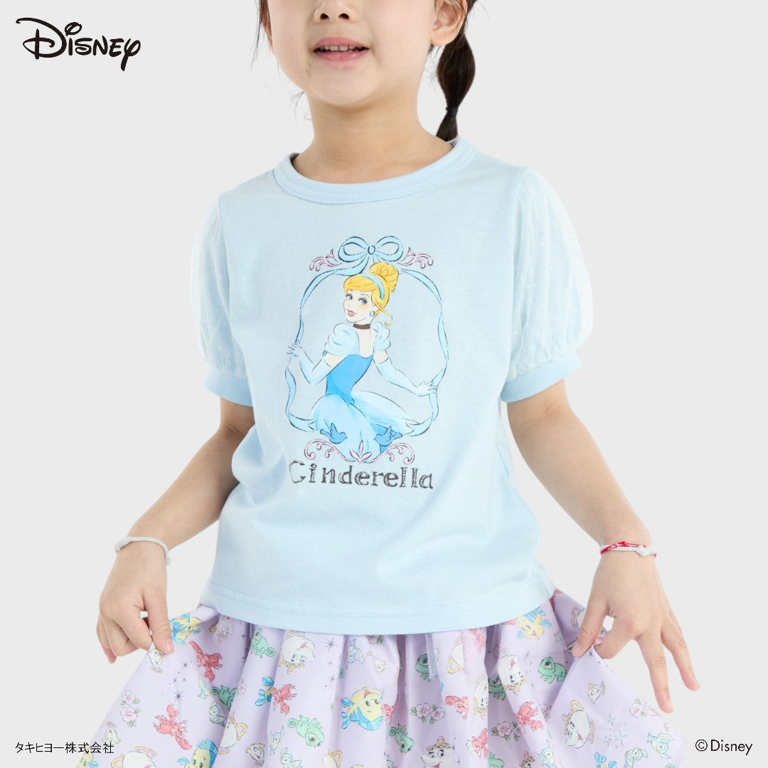 Kids (Size 110-130)  เสื้อยืดเด็กแขนพองสีฟ้า ลาย Cinderella แฟรี่บอลรูมดรีม