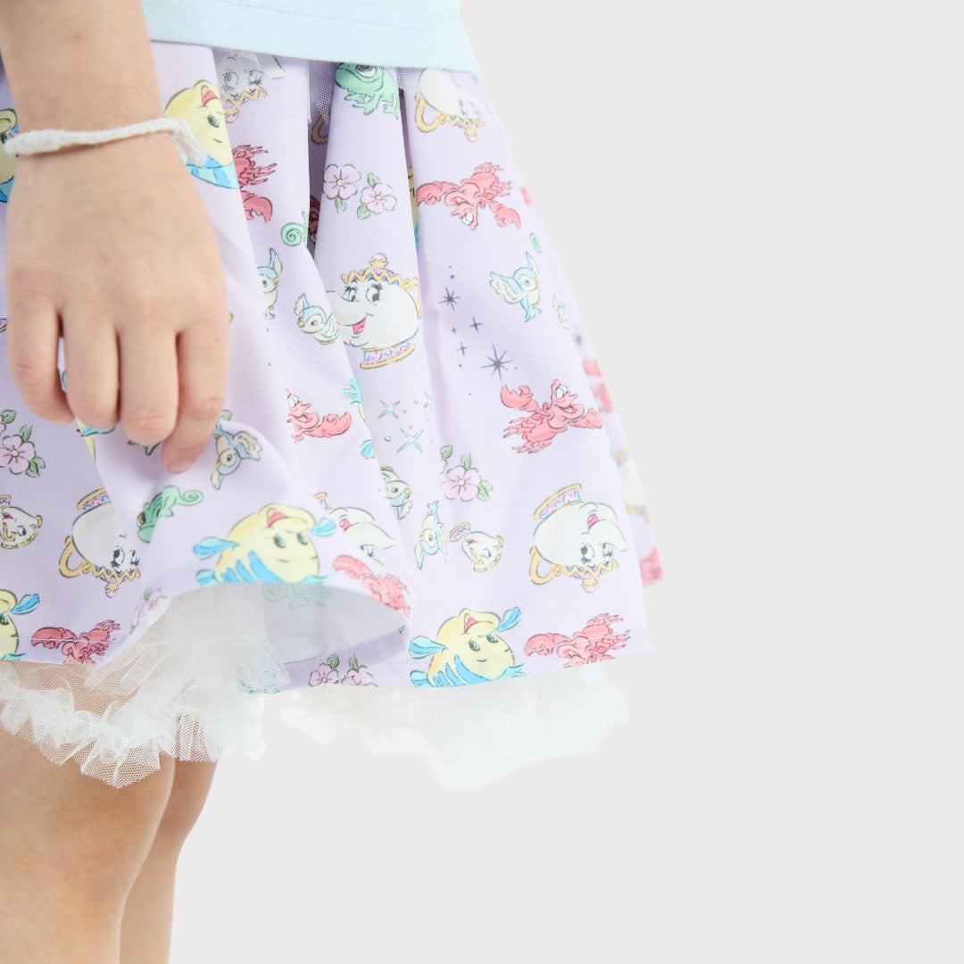 KIDS (SIZE 110-130) DISNEY PRINCESS PASTEL UNDERSEA PRINT TULLE SKIRT LAVENDER