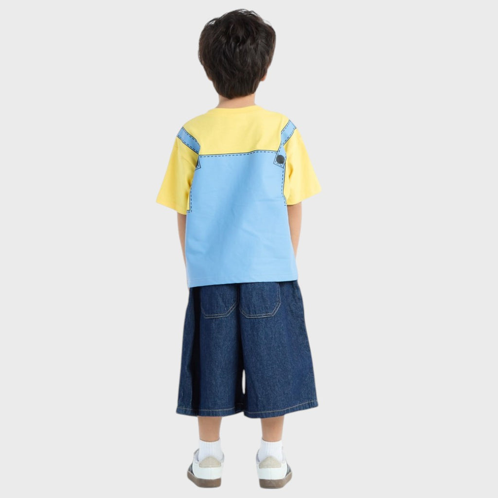 KIDS (SIZE 110-130) MINIONS OVERALL-PRINT T-SHIRT YELLOW & BLUE