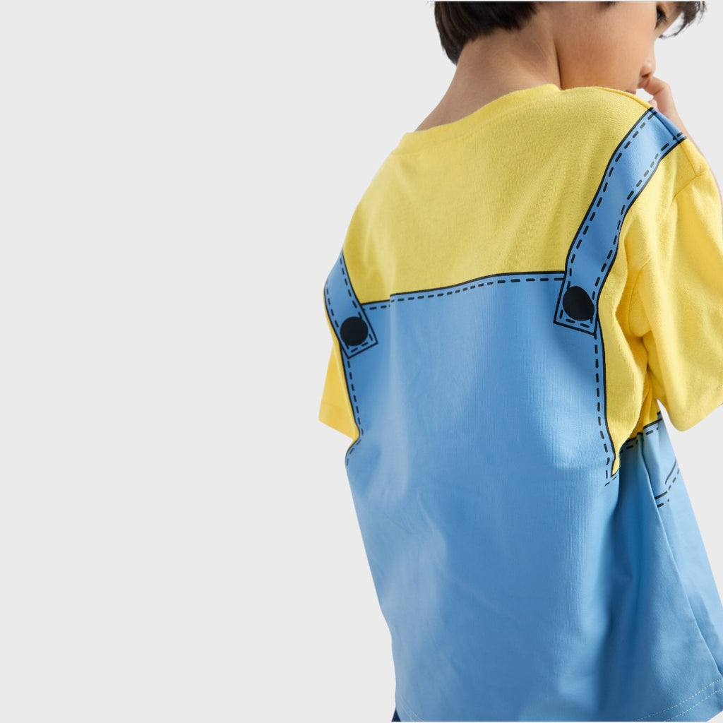 KIDS (SIZE 110-130) MINIONS OVERALL-PRINT T-SHIRT YELLOW & BLUE