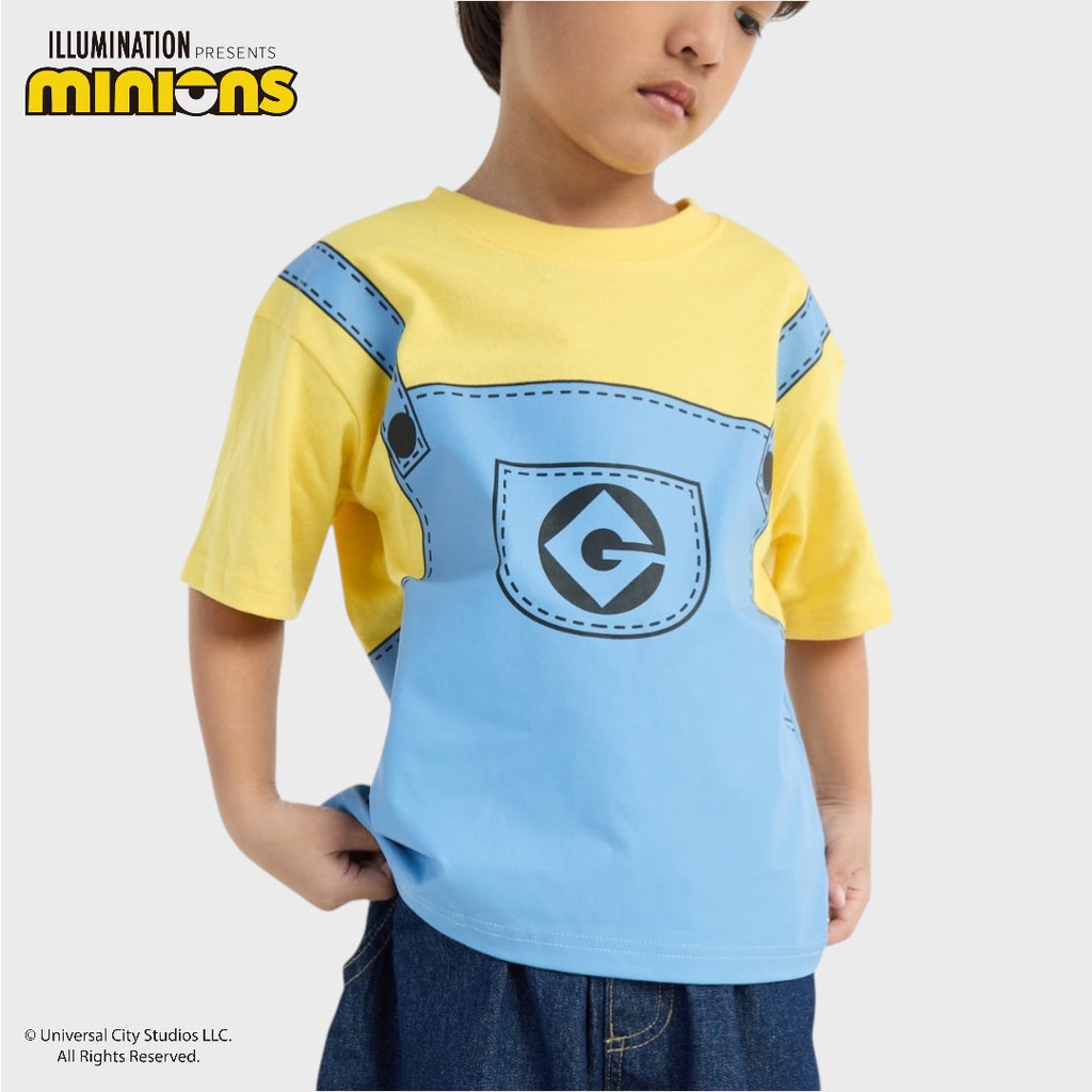 KIDS (SIZE 110-130) MINIONS OVERALL-PRINT T-SHIRT YELLOW & BLUE