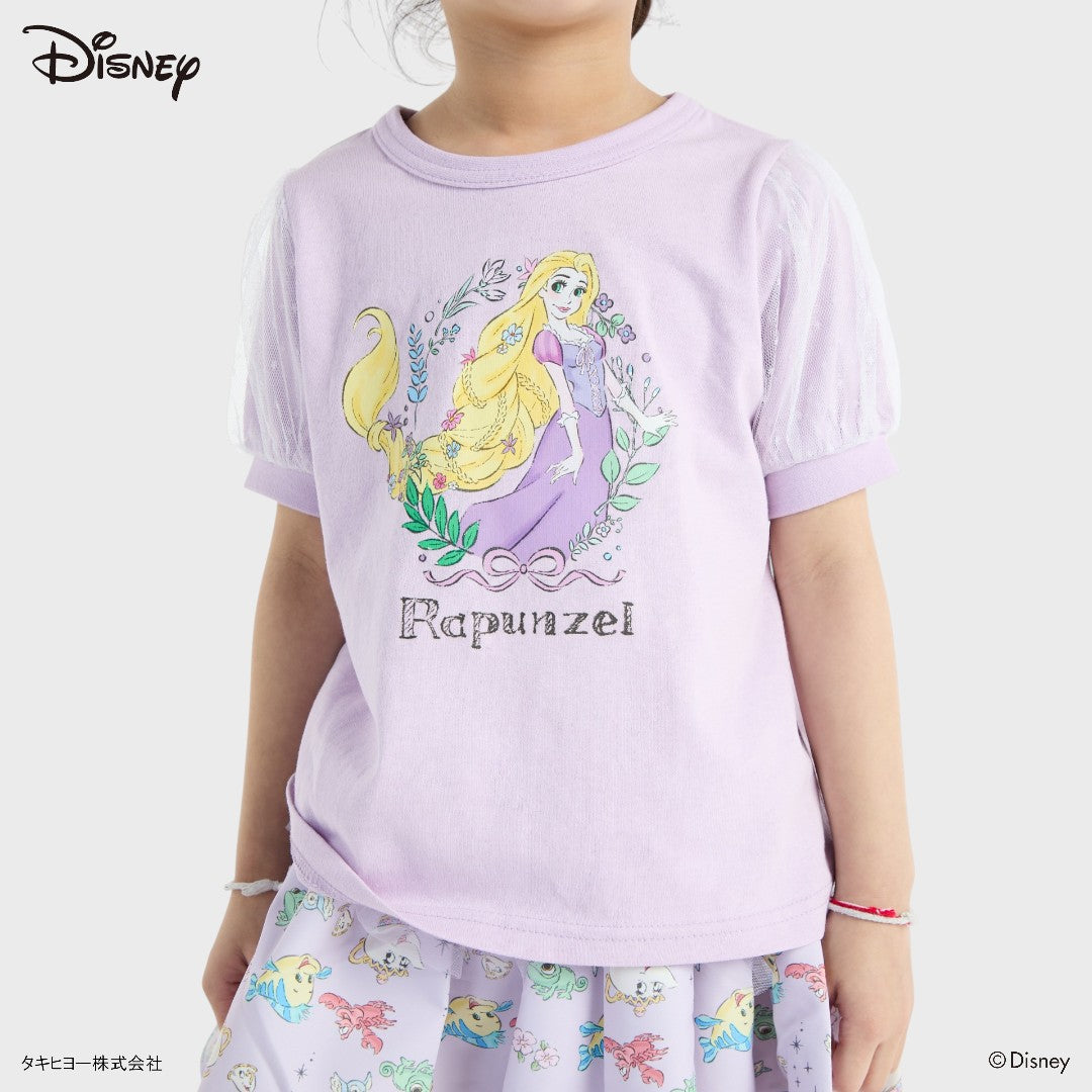 Kids (Size 90-100) เสื้อยืดเด็กหญิง Disney Princess ลาย Rapunzel สีม่วงพาสเทล แขนพองฟูฟ่อง