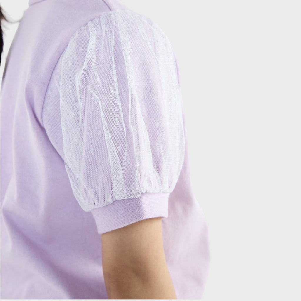 Kids (Size 110-130)  เสื้อยืดเด็กแขนพองสีม่วงพาสเทล ลาย Rapunzel เจ้าหญิงผมทองแสนซน