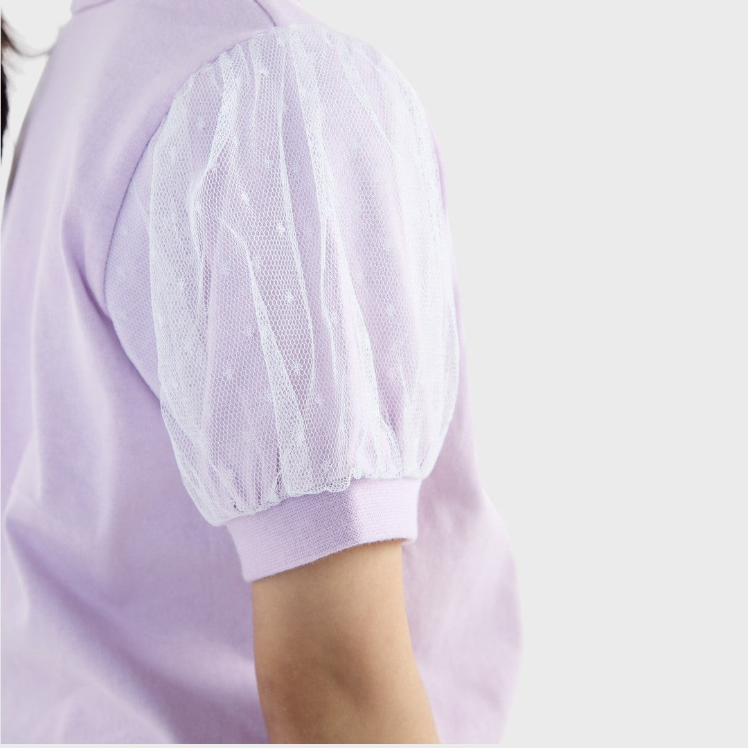 Kids (Size 110-130)  เสื้อยืดเด็กแขนพองสีม่วงพาสเทล ลาย Rapunzel เจ้าหญิงผมทองแสนซน