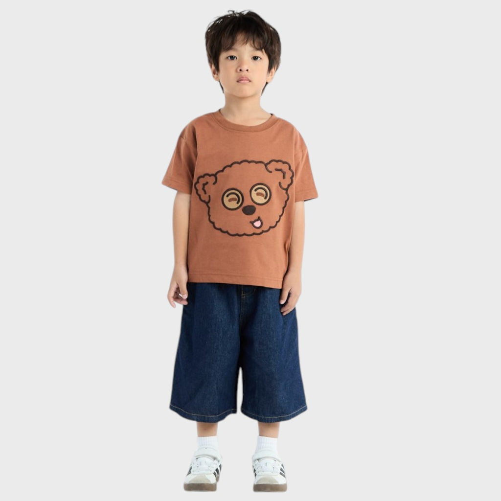 KIDS (SIZE 110-130) MINIONS TIM BEAR FACE T-SHIRT BROWN