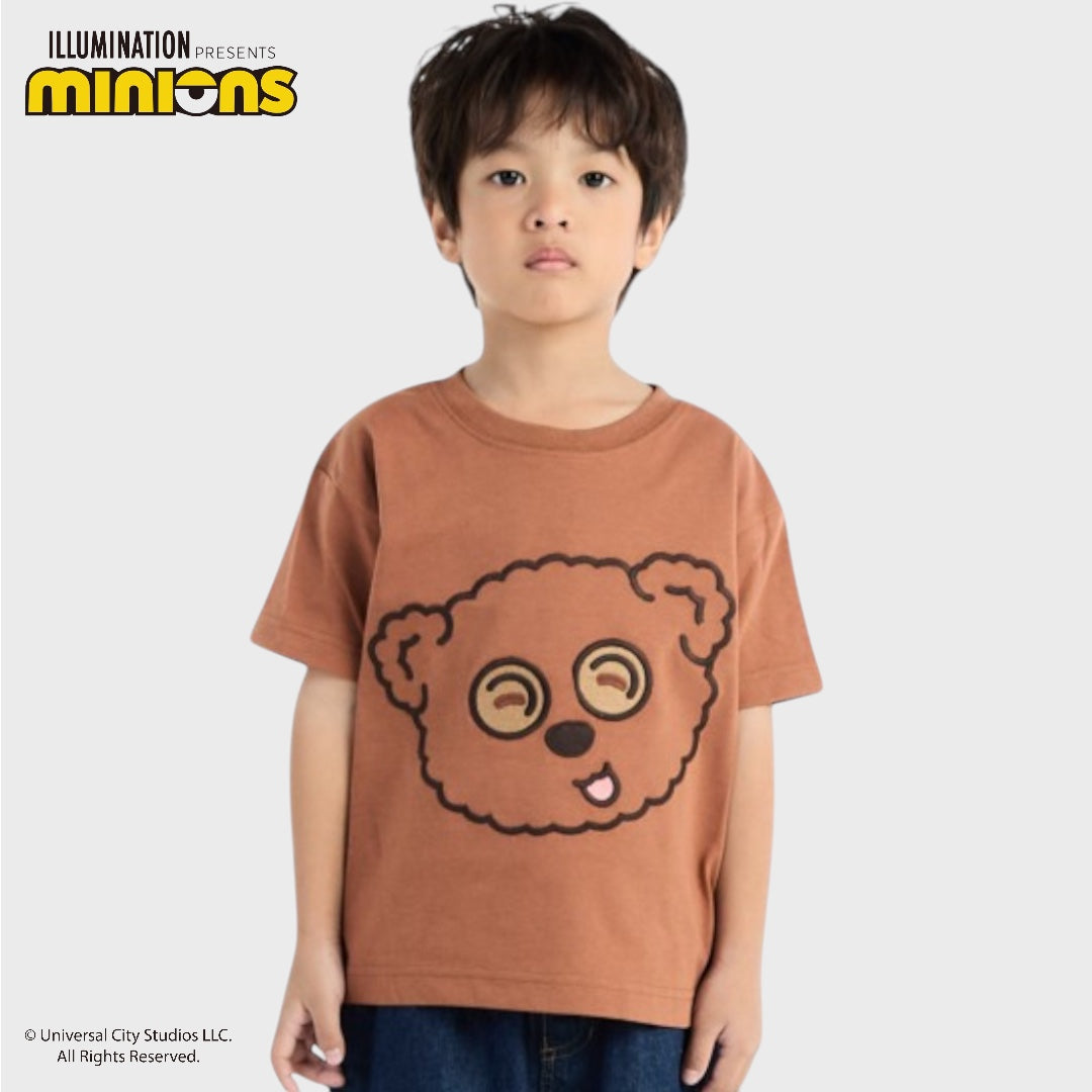 KIDS (SIZE 110-130) MINIONS TIM BEAR FACE T-SHIRT BROWN