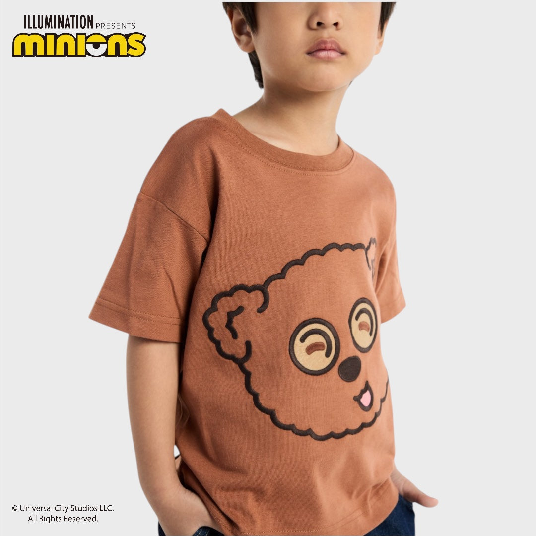 KIDS (SIZE 110-130) MINIONS TIM BEAR FACE T-SHIRT BROWN