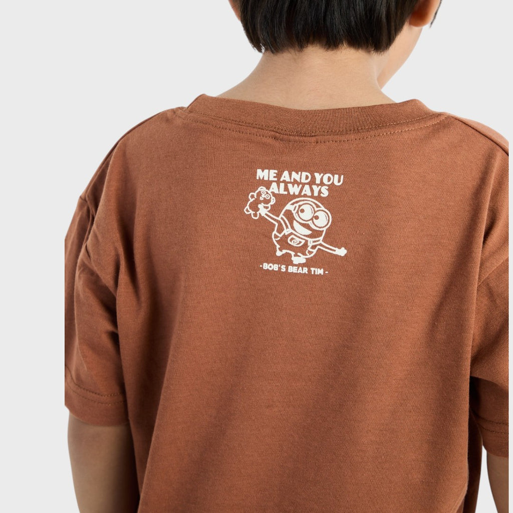 KIDS (SIZE 110-130) MINIONS TIM BEAR FACE T-SHIRT BROWN