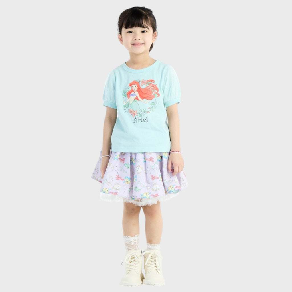 Kids (Size 90-100) เสื้อยืดเด็กหญิง Disney Princess ลาย Ariel สีฟ้าทะเลหวานละมุน แขนพัฟฟูเบาๆ