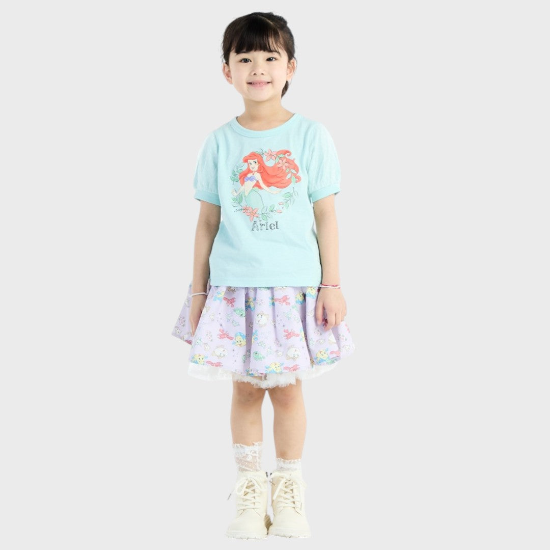 Kids (Size 110-130)  เสื้อยืดเด็กแขนพองสีเขียว ลาย Ariel พร้อมผจญภัยใต้ท้องทะเล