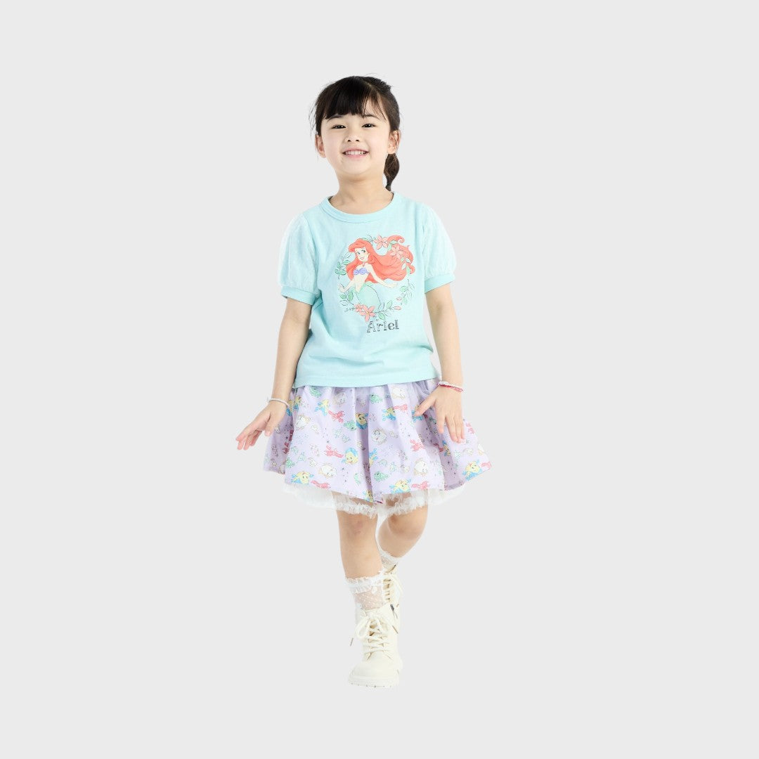 Kids (Size 90-100) เสื้อยืดเด็กหญิง Disney Princess ลาย Ariel สีฟ้าทะเลหวานละมุน แขนพัฟฟูเบาๆ
