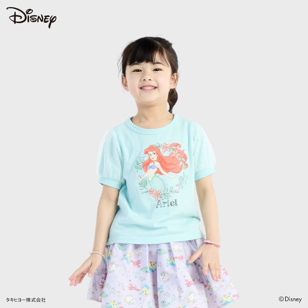 Kids (Size 110-130)  เสื้อยืดเด็กแขนพองสีเขียว ลาย Ariel พร้อมผจญภัยใต้ท้องทะเล