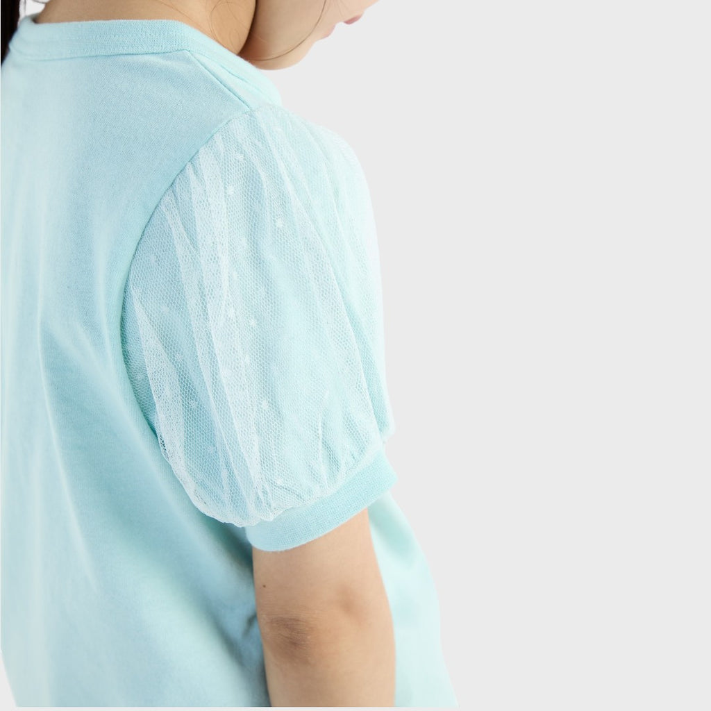 Kids (Size 110-130)  เสื้อยืดเด็กแขนพองสีเขียว ลาย Ariel พร้อมผจญภัยใต้ท้องทะเล