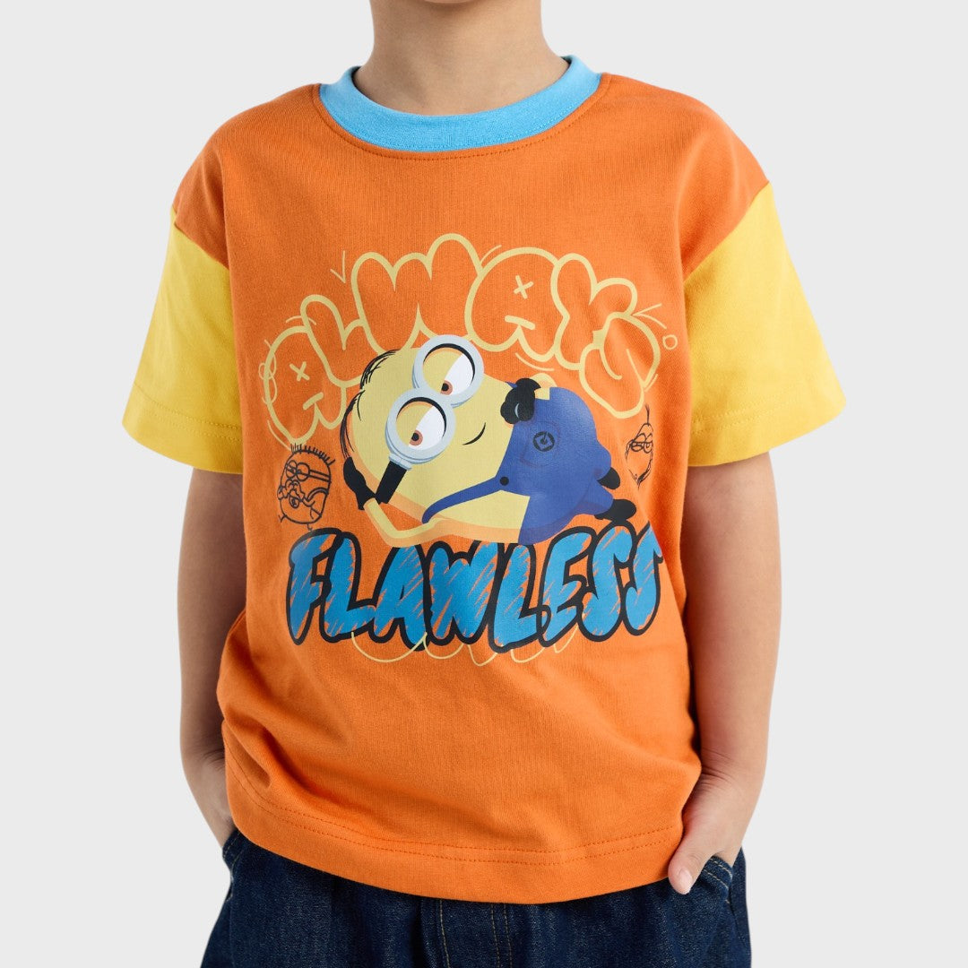 KIDS (SIZE 110-130) MINIONS CHAOS GRAPHIC T-SHIRT ORANGE