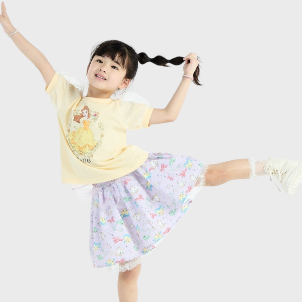 Kids (Size 110-130)  เสื้อยืดเด็กแขนพองสีเหลือง ลาย Belle เจ้าหญิงชุดเหลืองสดใส