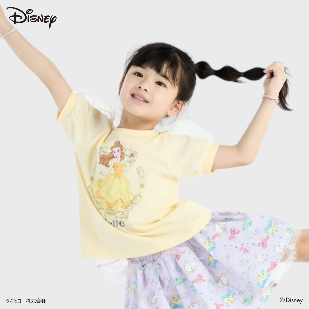 Kids (Size 110-130)  เสื้อยืดเด็กแขนพองสีเหลือง ลาย Belle เจ้าหญิงชุดเหลืองสดใส