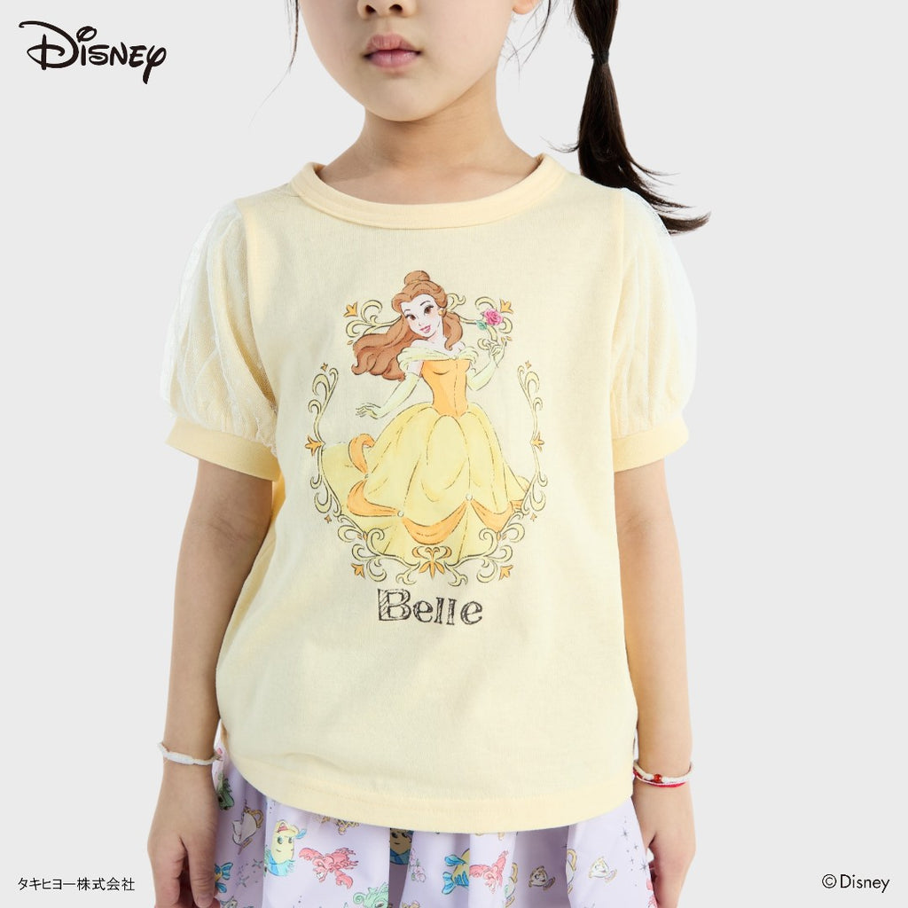 Kids (Size 110-130)  เสื้อยืดเด็กแขนพองสีเหลือง ลาย Belle เจ้าหญิงชุดเหลืองสดใส