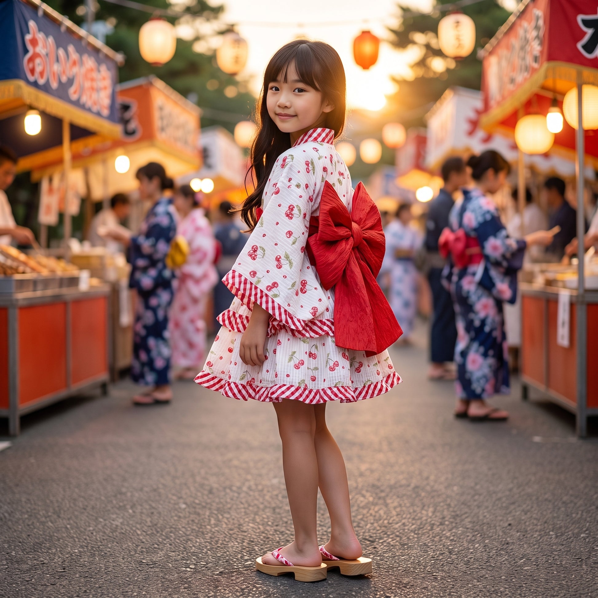 KIDS CHERRY PRINT YUKATA DRESS (110–130CM)