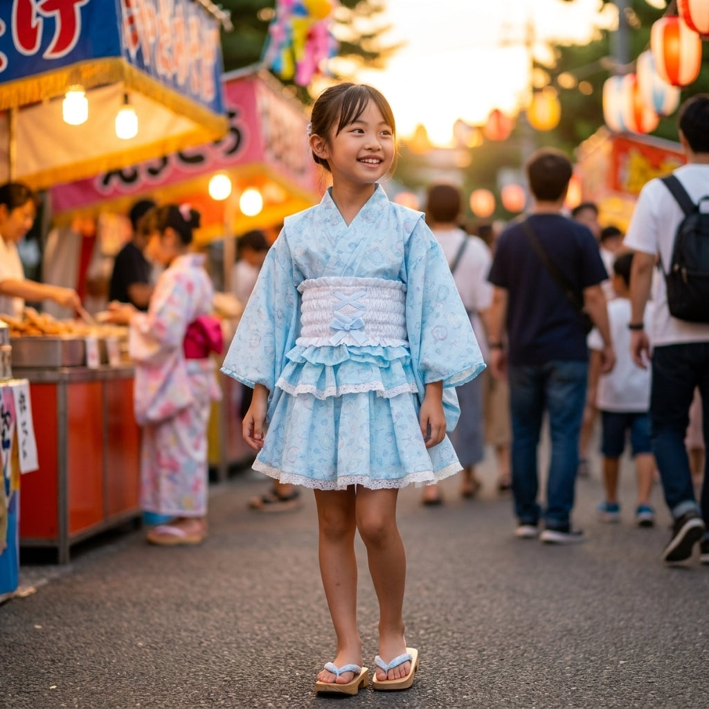 KIDS DREAMY KAWAII PRINT YUKATA DRESS (110–130CM)