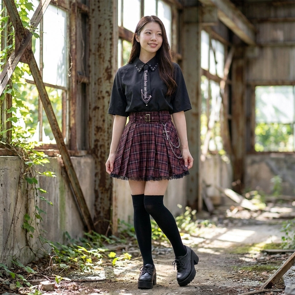 Majoretty - เสื้อเชิ้ตสีดำ พร้อมเนกไทแต่งโซ่สุดเท่