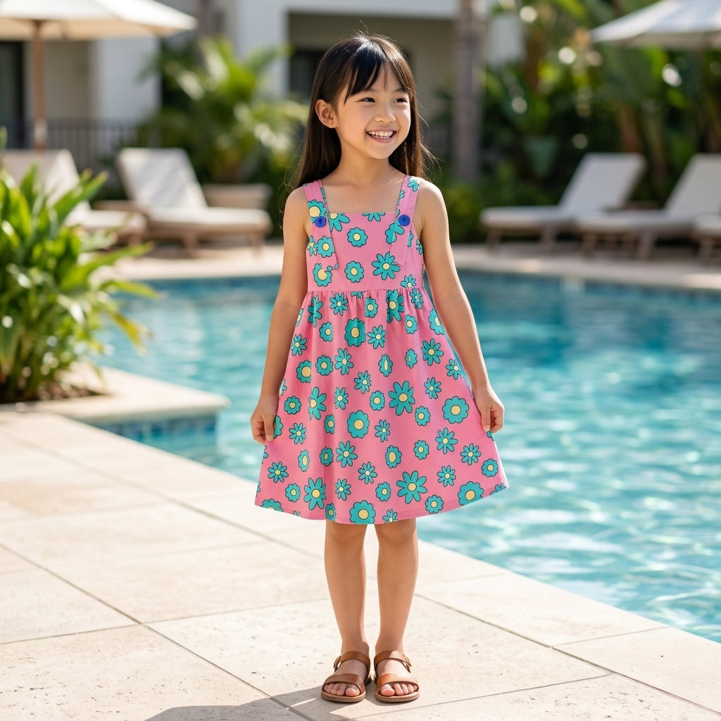 FLORAL PRINT SLEEVELESS DRESS (90CM-100CM)