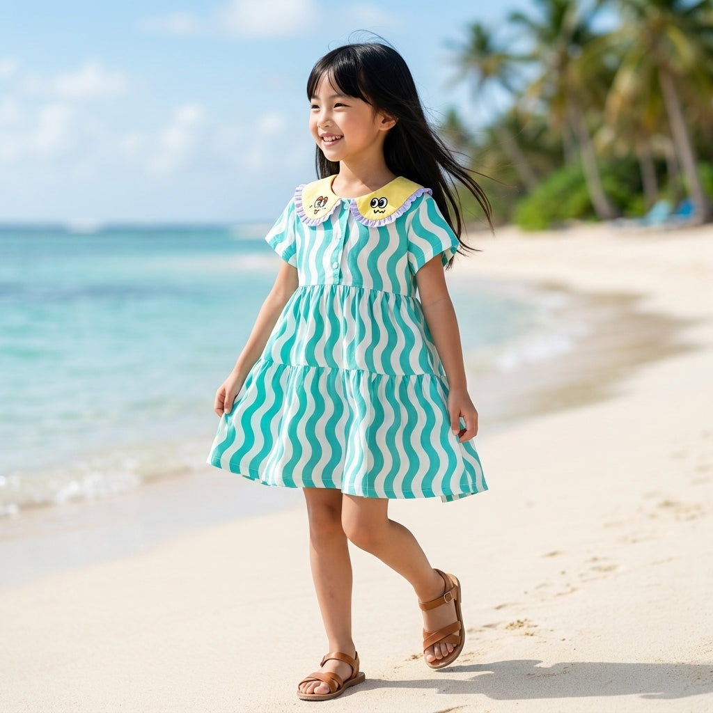 BRIGHT WAVE COLLAR KIDS DRESS (110～130cm)