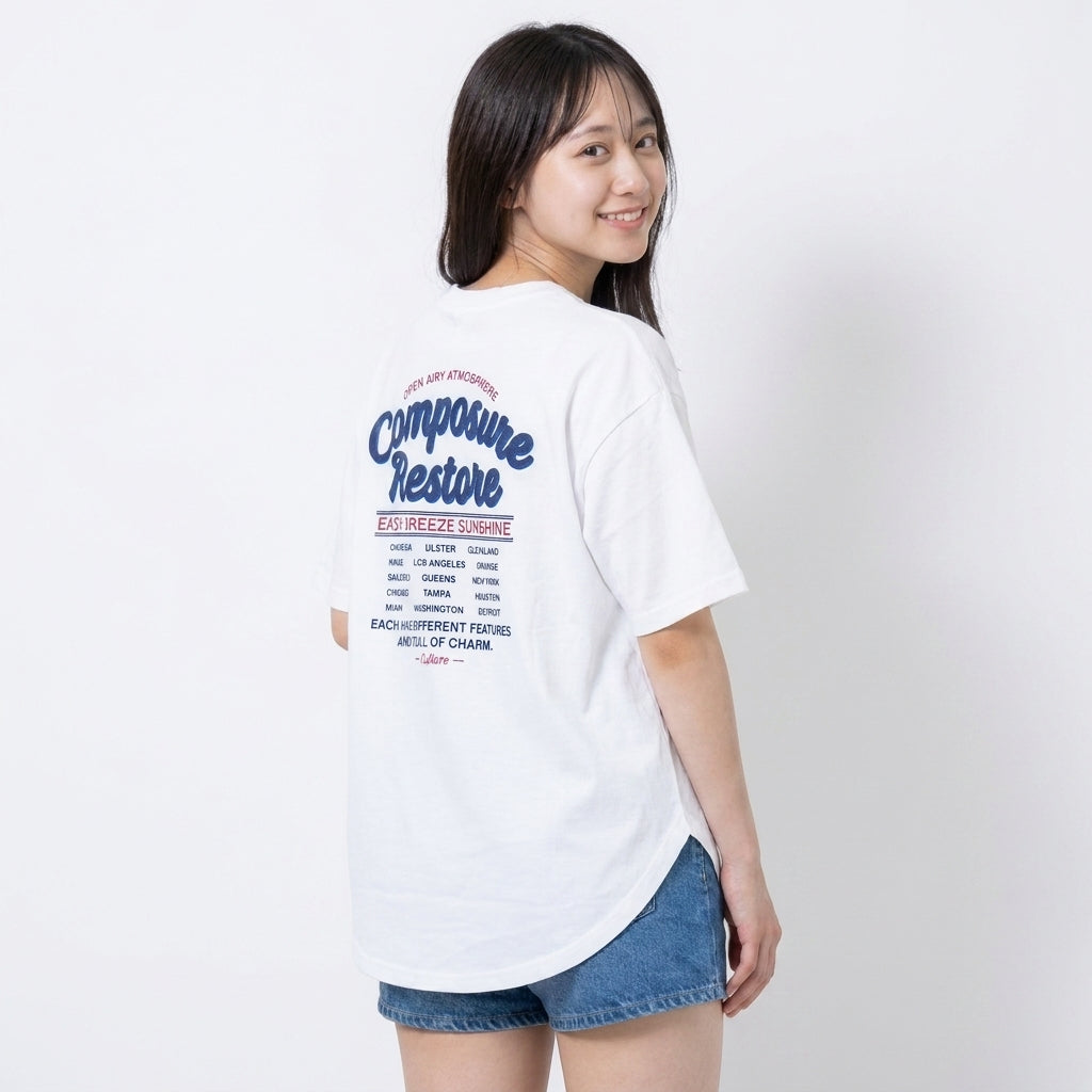 SOFT BACK-EMBROIDERY CURVE-HEM TEE