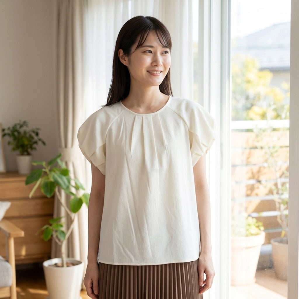 WOMEN’S PLEATED PUFF SLEEVE BLOUSE