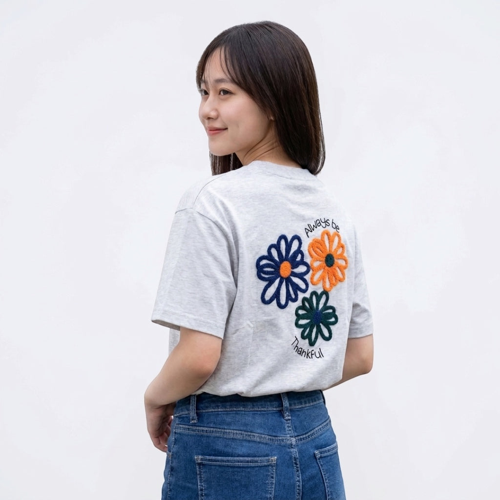 WOMEN'S FLOWER BACK-PRINT SHORT-SLEEVE T-SHIRT