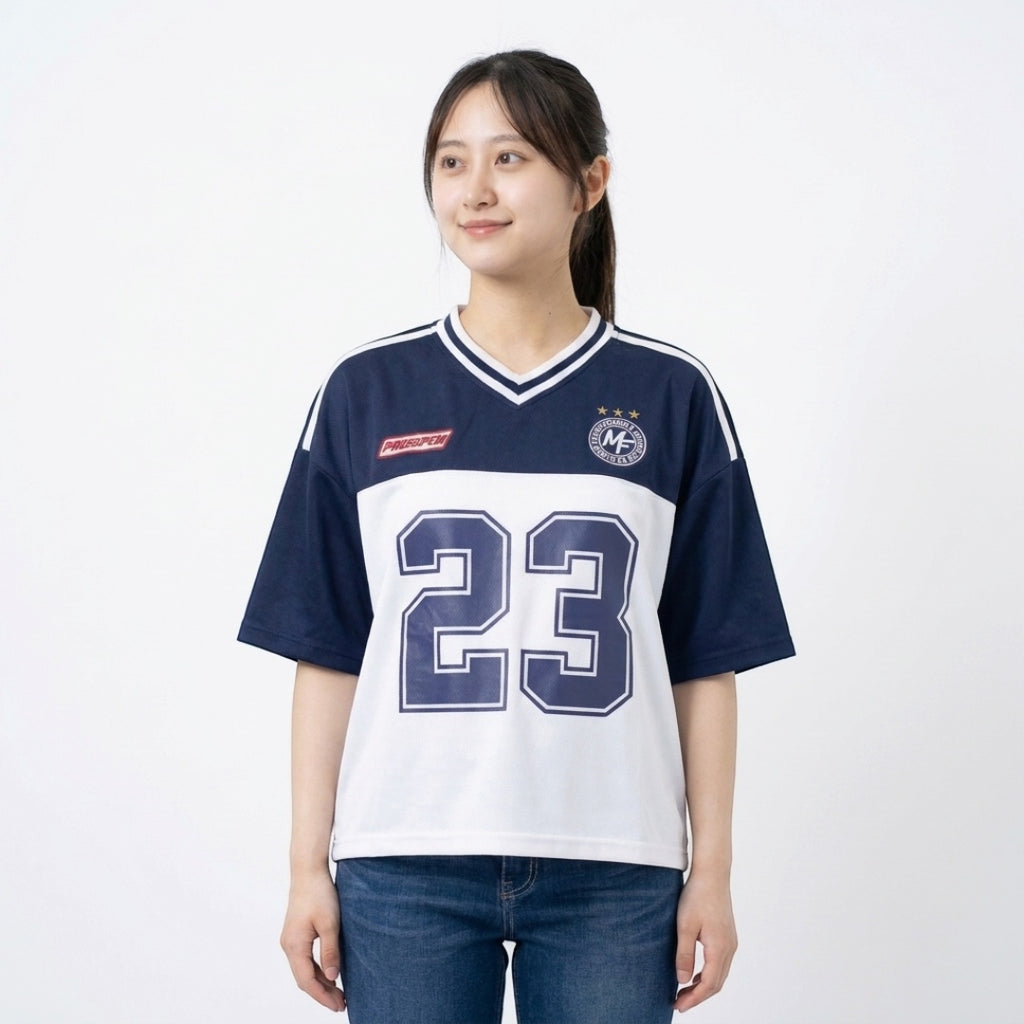 WOMEN'S COLOR-BLOCK NUMBER 23 SPORTS-STYLE T-SHIRT