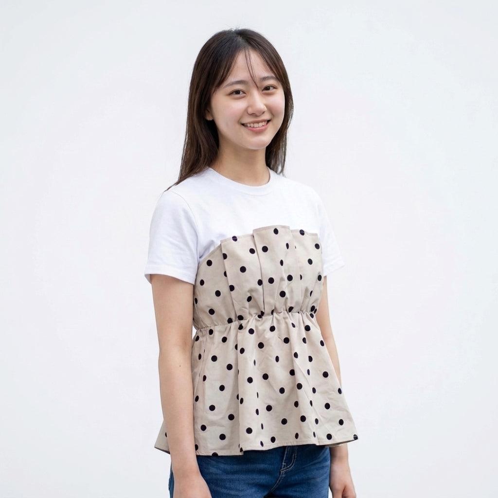 WOMEN'S POLKA-DOT LAYERED-LOOK PEPLUM TOP