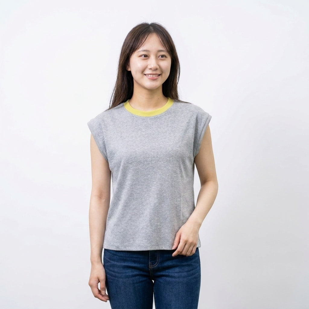 WOMEN’S CONTRAST TRIM RIBBED SLEEVELESS TOP