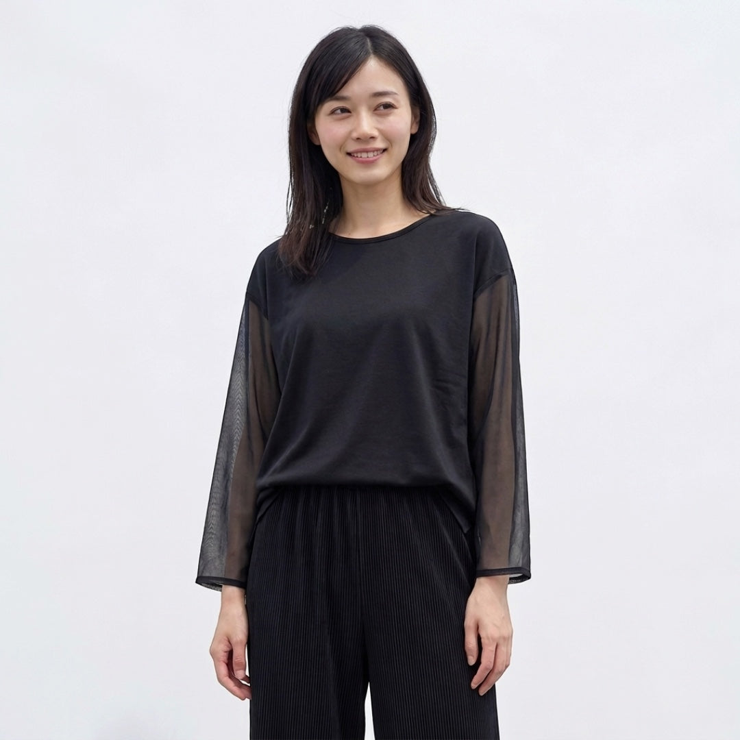 WOMEN'S MIXED-MATERIAL LAYERED-LOOK PULLOVER