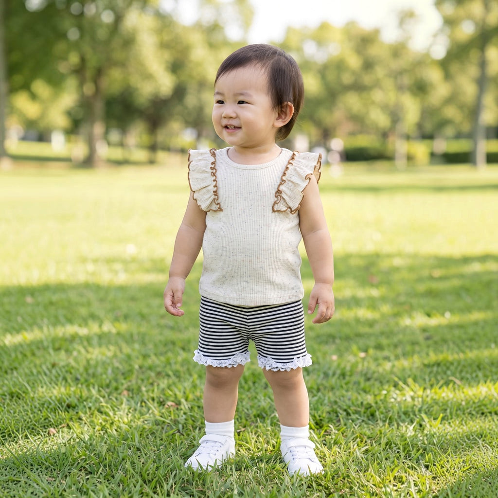 KIDS RIBBED SHORTS WITH STRETCH TAPE DETAIL (80-95CM)