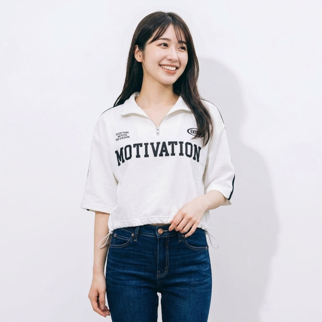 WOMEN'S SPORTY SHORT-SLEEVE HALF-ZIP PULLOVER