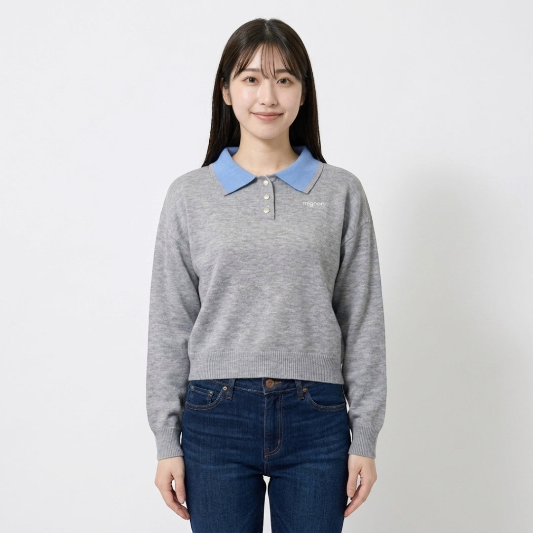 WOMEN'S CONTRAST DOUBLE-COLLAR KNIT PULLOVER