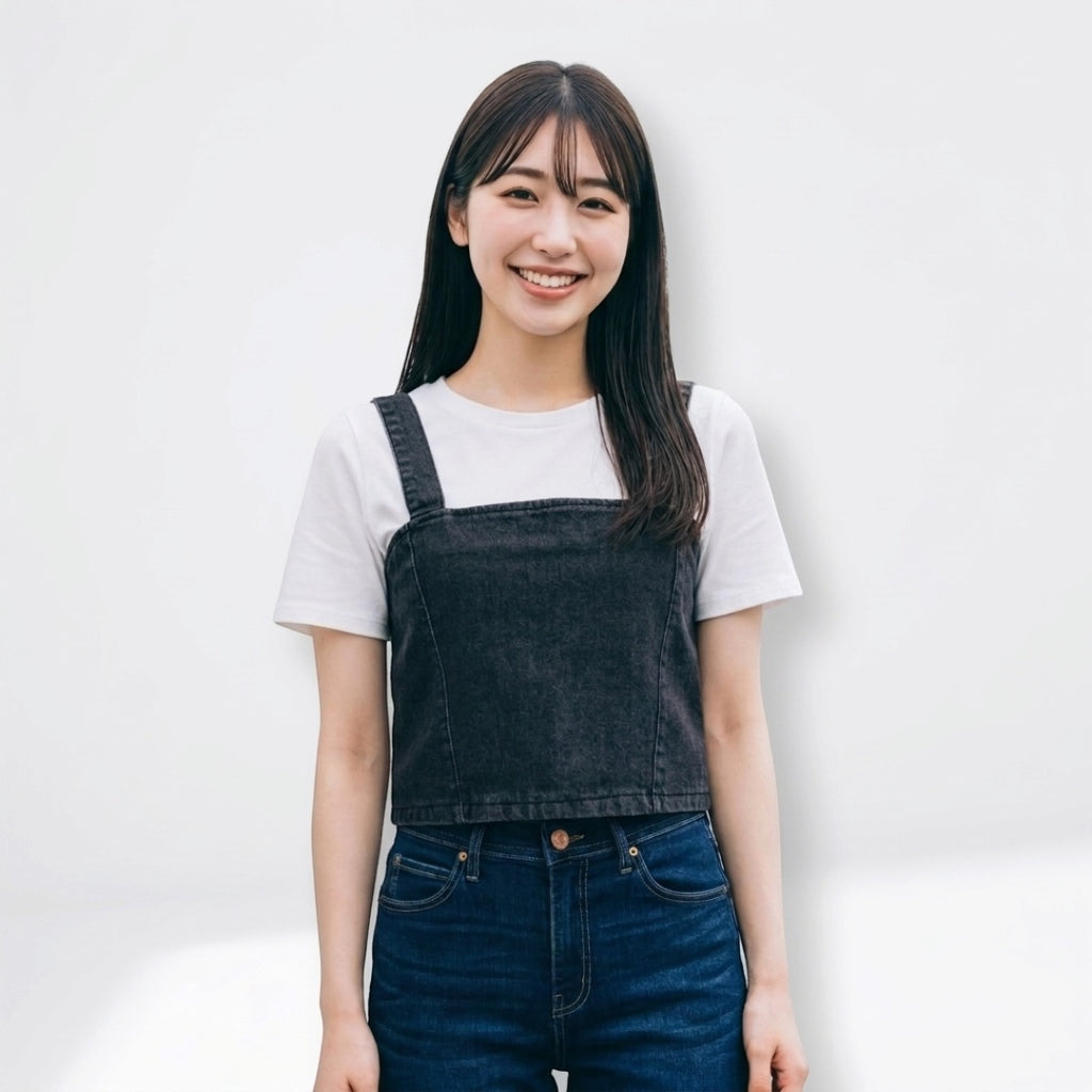 WOMEN'S DENIM-LOOK BUSTIER AND SHORT-SLEEVE T-SHIRT SET
