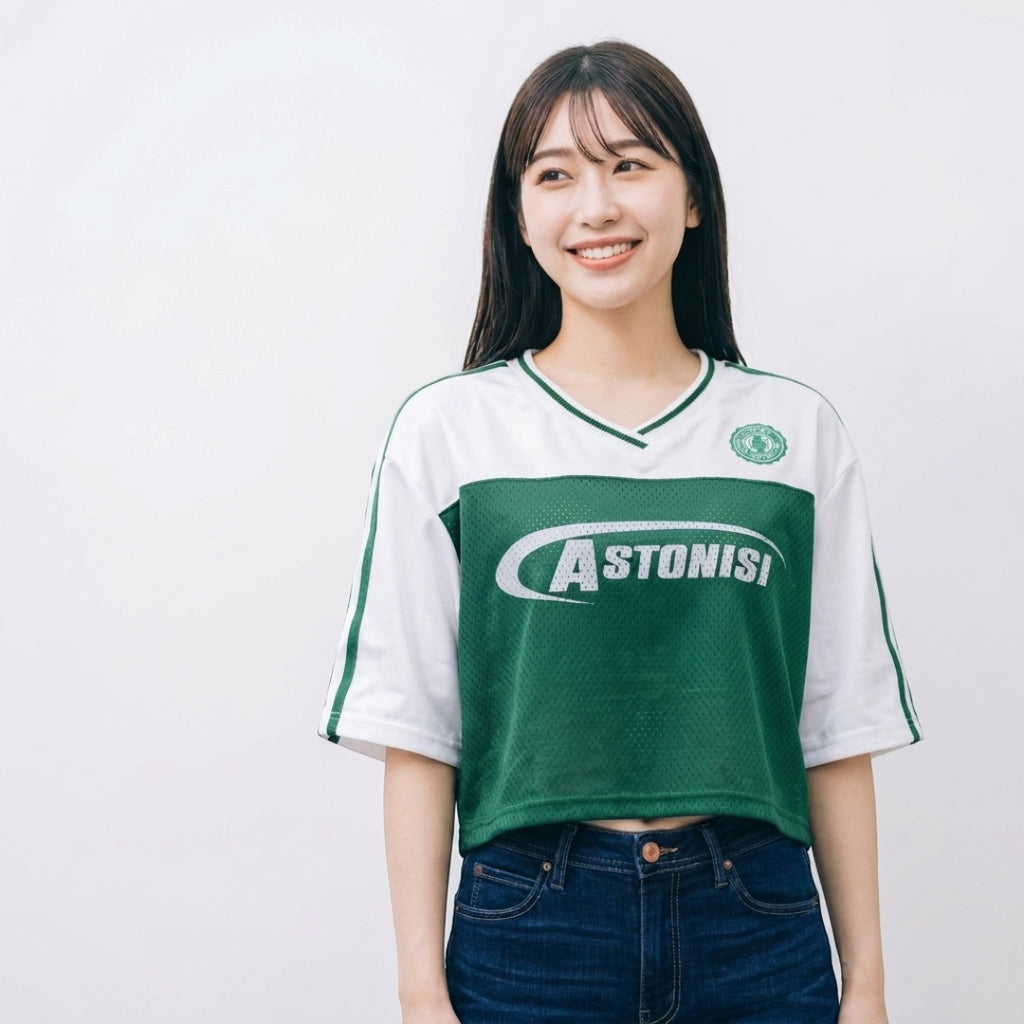 WOMEN'S COLOR-BLOCK V-NECK SPORTS-STYLE T-SHIRT