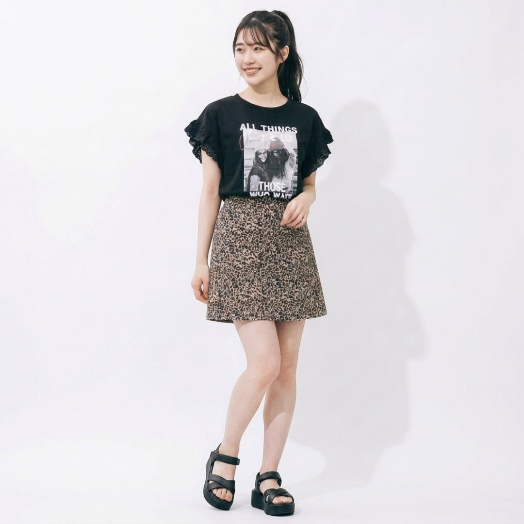 WOMEN'S ANIMAL-PRINT MINI SKIRT WITH SLIT