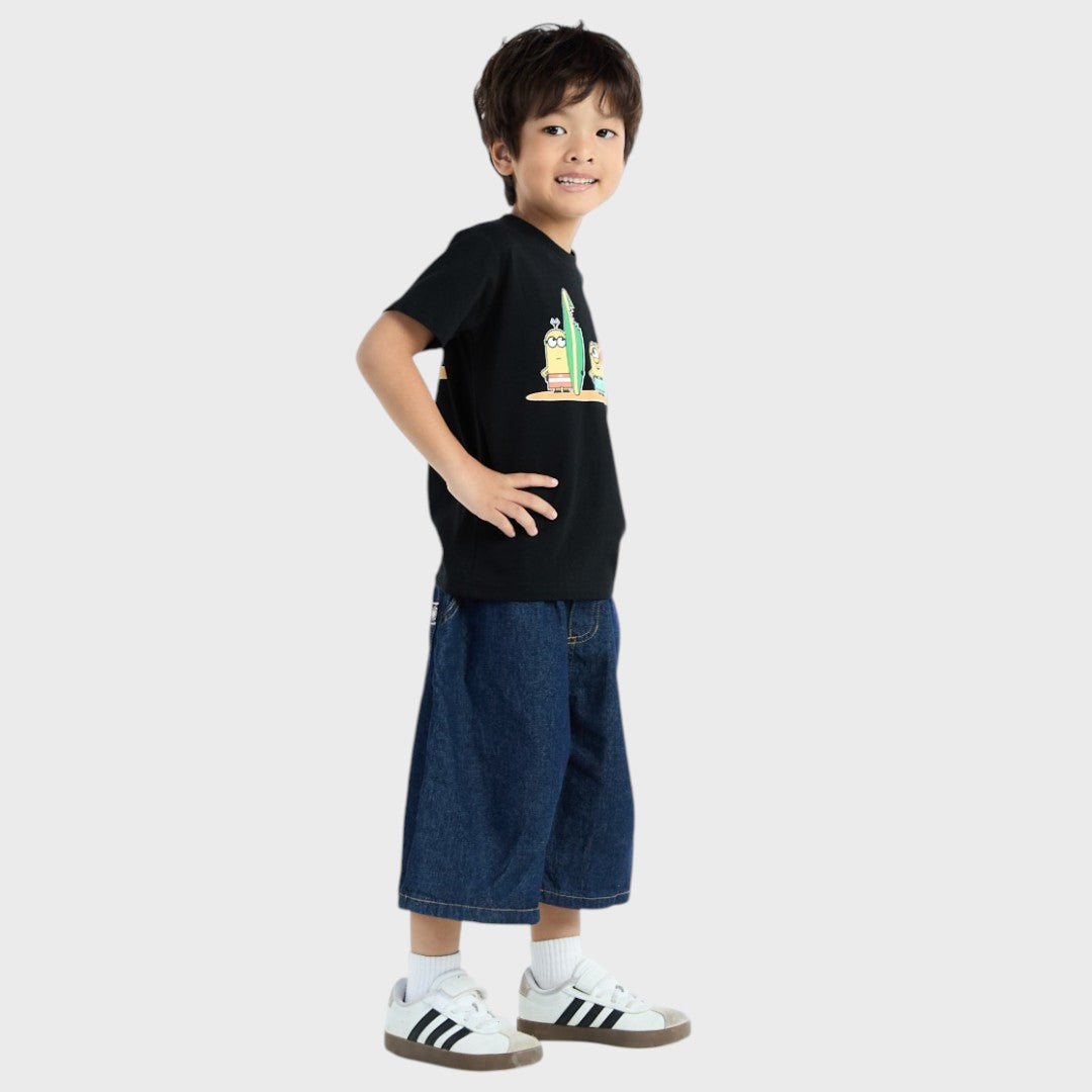 KIDS (SIZE 110-130) MINIONS SURF GRAPHIC T-SHIRT BLACK