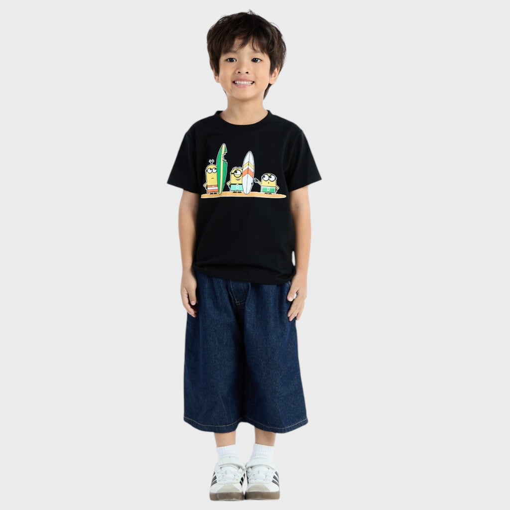 KIDS (SIZE 110-130) MINIONS SURF GRAPHIC T-SHIRT BLACK