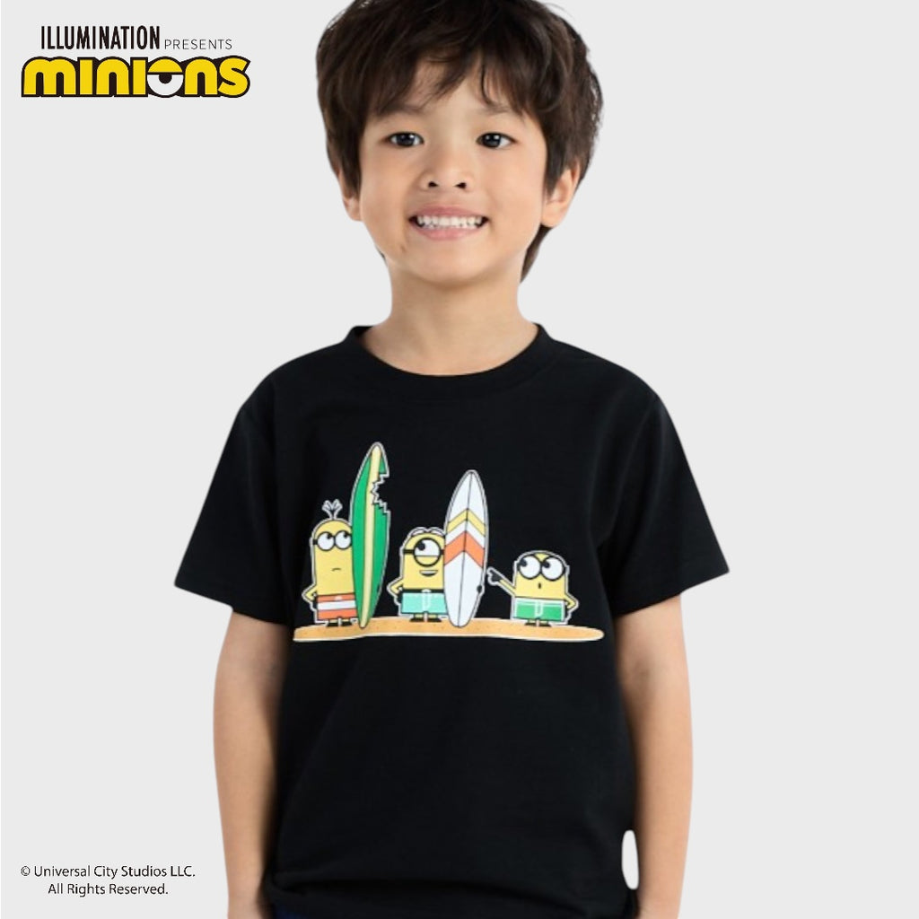 KIDS (SIZE 110-130) MINIONS SURF GRAPHIC T-SHIRT BLACK