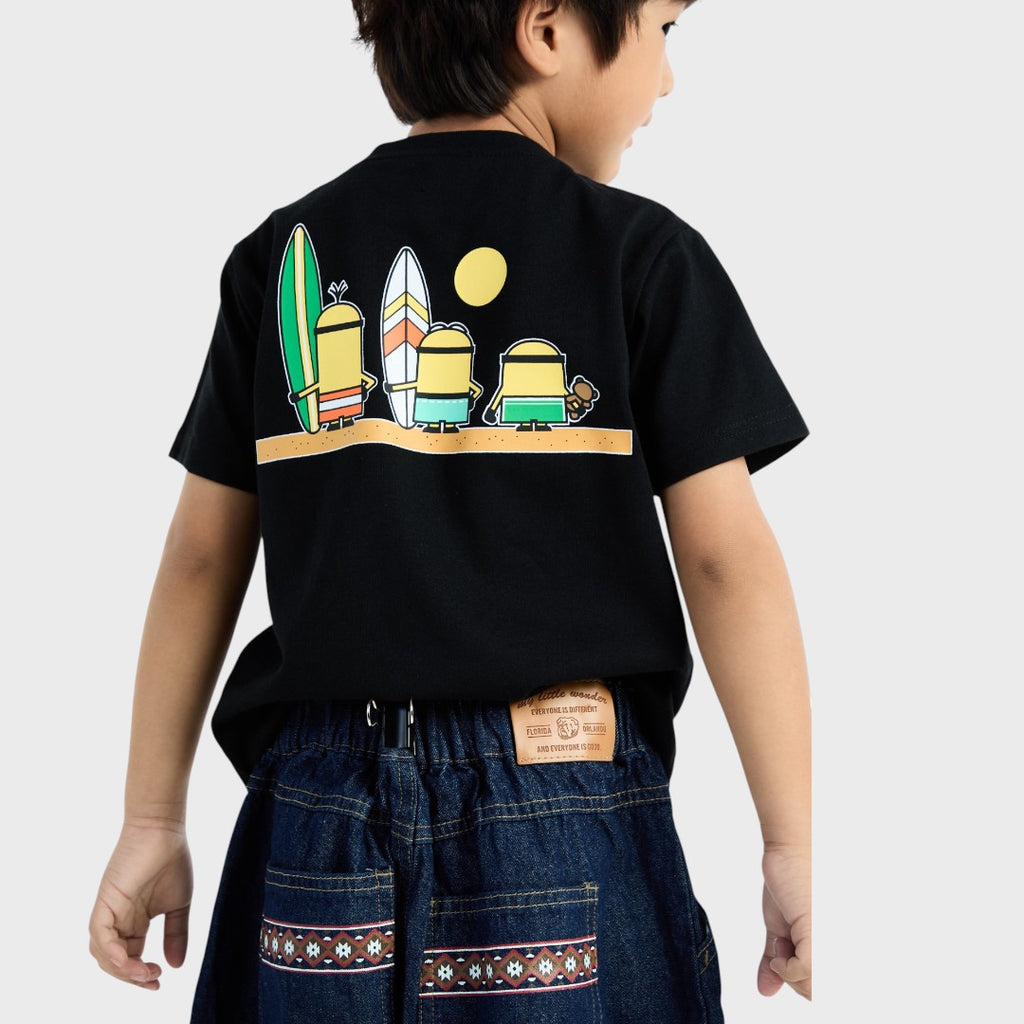 KIDS (SIZE 110-130) MINIONS SURF GRAPHIC T-SHIRT BLACK