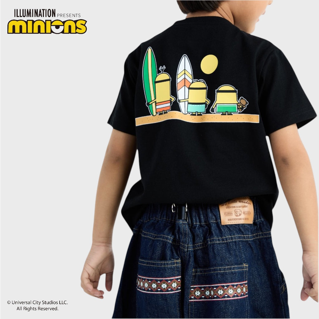 KIDS (SIZE 110-130) MINIONS SURF GRAPHIC T-SHIRT BLACK