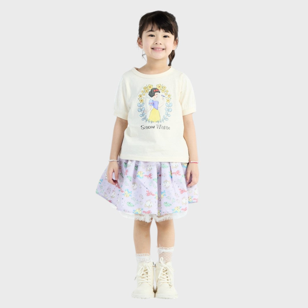 Kids (Size 110-130)  เสื้อยืดเด็กแขนพองสีครีม ลาย Snow White ลายดอกไม้แสนหวาน