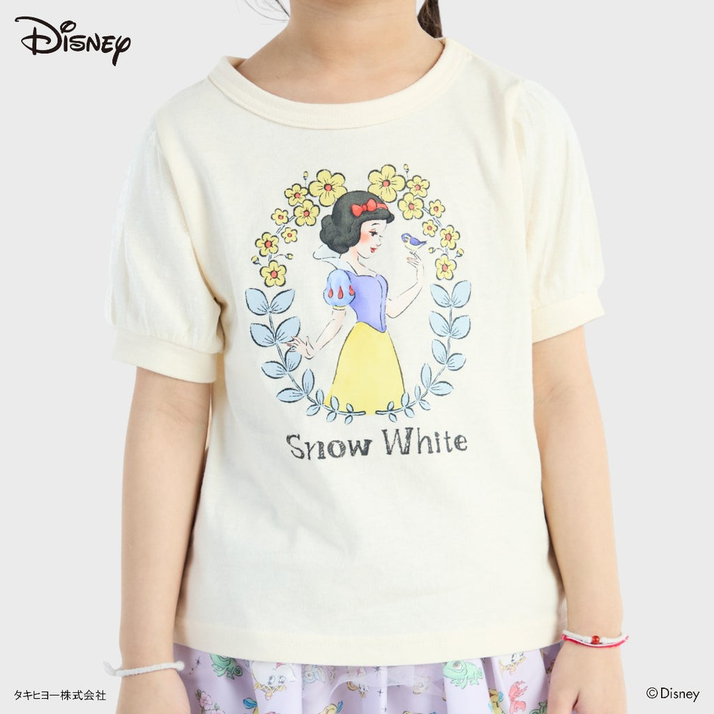 [DISNEY] Cream Puff Sleeve Snow White Floral Graphic T-Shirt Kids (Size 90-100)
