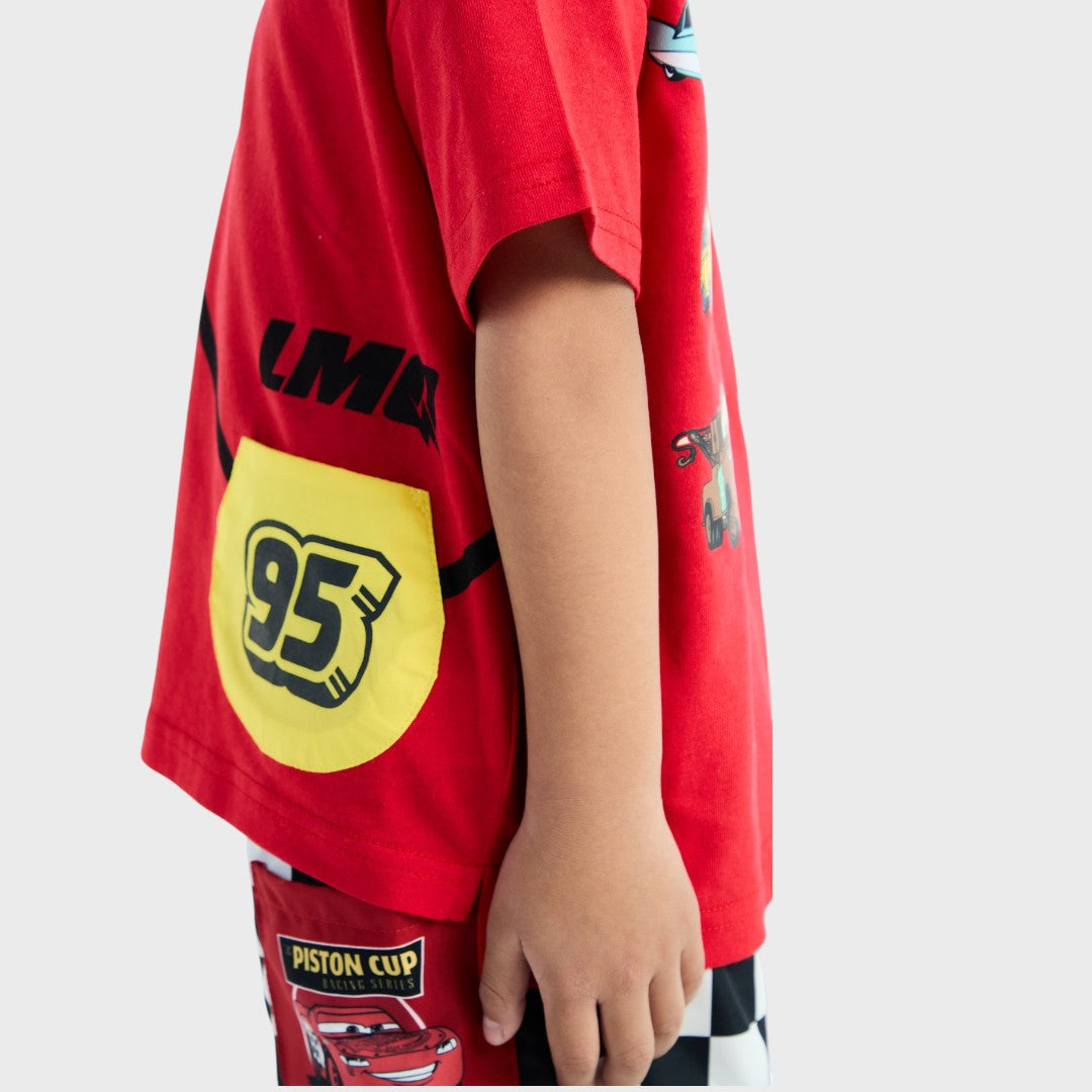 Kids (Size 130-150)  เสื้อยืดเด็ก Disney Pixar Cars ลาย Lightning McQueen 95 ก้าวสู่สเต็ปซิ่ง