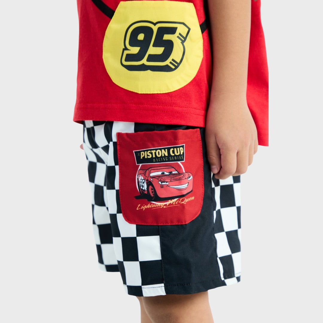 DISNEY PIXAR CARS SHORTS – BLACK & WHITE CHECKERED RACING KIDS SHORTS (110CM-130CM)