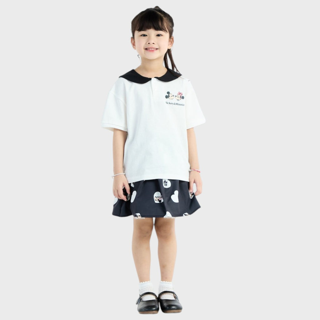Kids (Size 110-130)  เสื้อยืดเด็กปกกะลาสี ลาย Mickey Mouse & Minnie Mouse เพื่อนซี้แสนซน