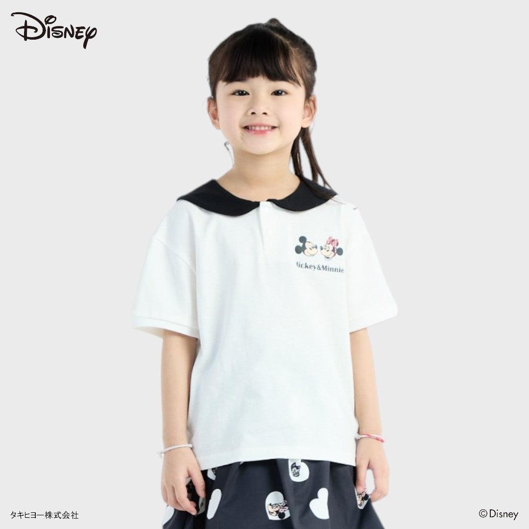 Kids (Size 110-130)  เสื้อยืดเด็กปกกะลาสี ลาย Mickey Mouse & Minnie Mouse เพื่อนซี้แสนซน